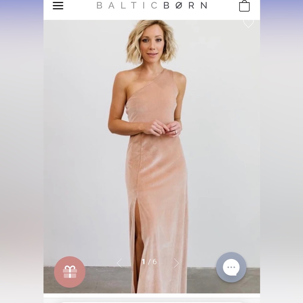 Baltic Born Tatiana Velvet One Shoulder Maxi Dress. Dress in Champagne sz. S